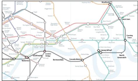 The Jubilee Line Extension in east London (note: the JLE is the dark ...