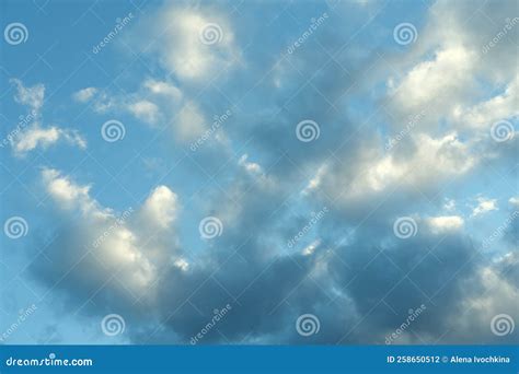 Blue Sky Background with White Fluffy Cumulus Clouds. Panorama of White ...