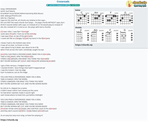 Hợp âm: Crossroads - cảm âm, tab guitar, ukulele - lời bài hát | chords.vip