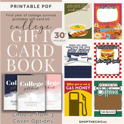 Printable College Gift Card Book, College Care Package, College Gift ...