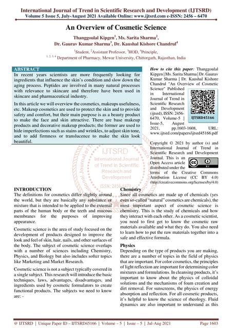 An Overview of Cosmetic Science | PDF