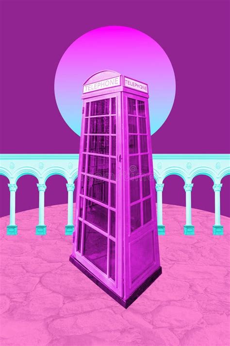 Funky Pop Art Collage with Phone Booth and Classic Architecture Detail ...