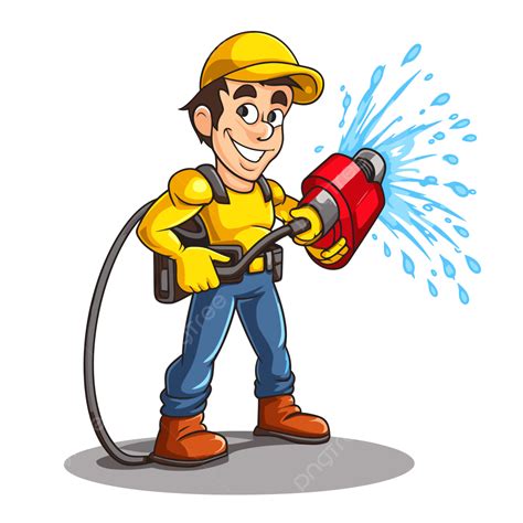 Power Washer Clipart Cartoon Plumber With Water Sprayer Vector, Power Washer, Clipart, Cartoon ...