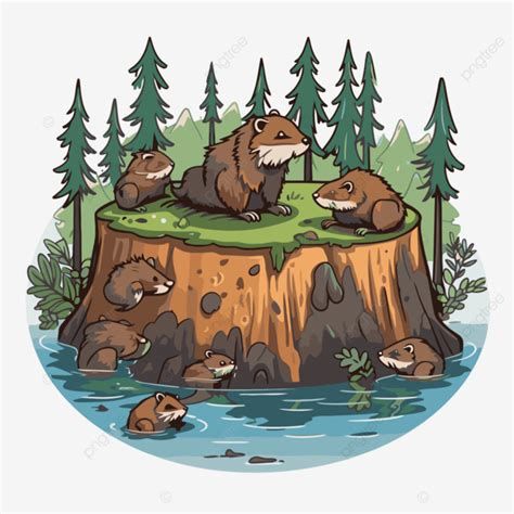 Beaver Dam Vector, Sticker Clipart Beaver Family Portrait Print Design Art Graphic Design ...