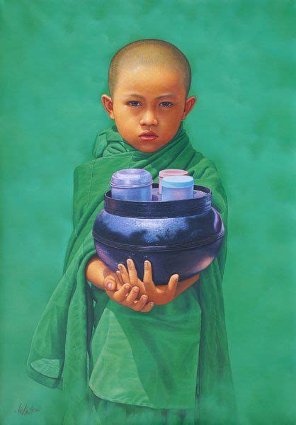 Aung Kyaw Htet © Little Novice in Green. Art Buddha, Buddha Zen, Buddha Painting, Canvas Art ...