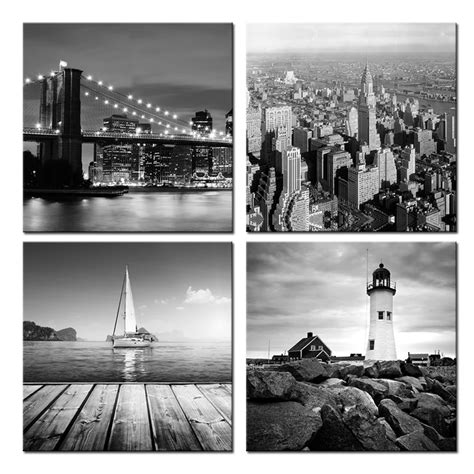 Contemporary Wall Decor Black and White City Building Canvas HD Picture Prints Modern Home ...