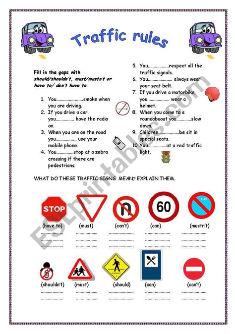 Traffic rules - ESL worksheet by truji78