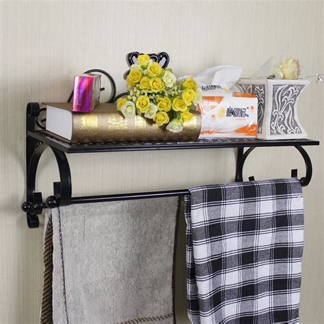 Wrought iron towel rack towel bar bathroom shelf wall mount multifunctional rack-in Bathroom ...