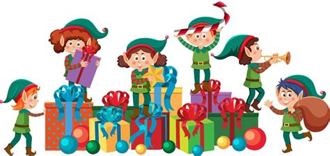 Elves cartoon character with Christmas present 13999392 Vector Art at ...