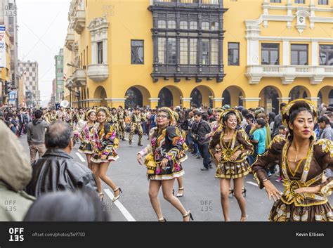 Lima, Peru - August 7, 2016: Dancers performing in a parade in the ...