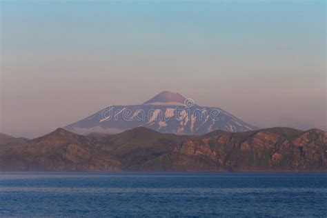 View on a Kunashir Island with Volcano Tyatya from the Sea Stock Image ...