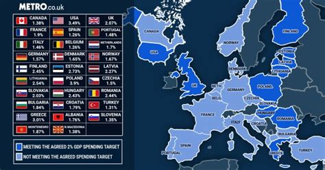 Map shows which Nato countries fail to reach 2% minimum spending budget ...