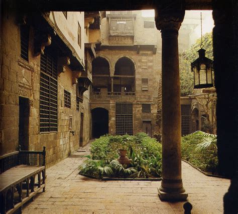 Courtyard garden in old Mamluk house in Cairo.The tradition of walled ...