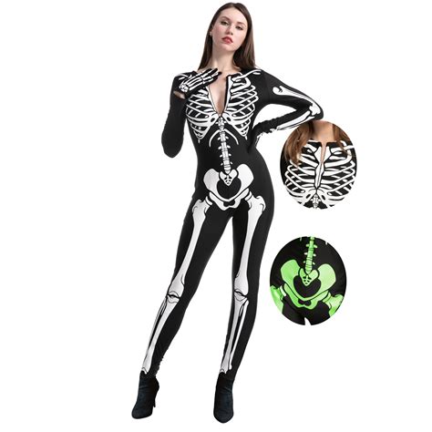 Spooktacular Creations Adult Women Glow in the Dark Skeleton Costume for Halloween Dress Up ...