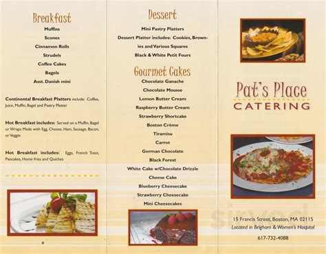 Pat's Place menu in Boston, Massachusetts, USA