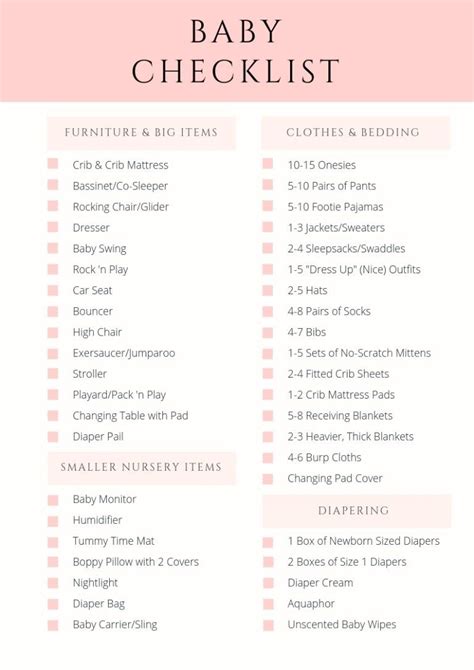 Baby Checklist Printable - Pink Baby Tips, Baby Hacks, Baby Design ...