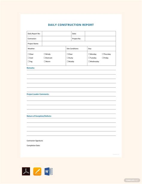 Construction Daily Report Template in Google Docs, Pages, Word ...