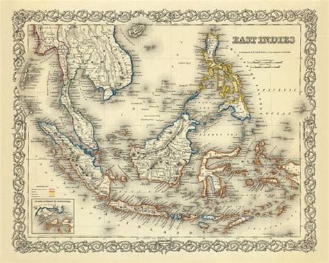 Vintage Map of East Indies Southest Asia Map East Indies Map for Wall Decoration Fine Print on ...