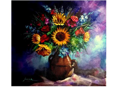 Flower Pot | Acrylic on Canvas | Painting By Aneesh Bandadka | Exotic India Art