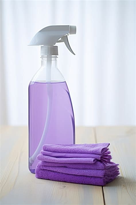 Purple Cleaning Bottle Mop On White Wooden Table Background Wallpaper Image For Free Download ...