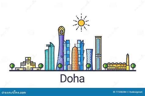 Flat Line Doha Banner Vector Illustration | CartoonDealer.com #77348284