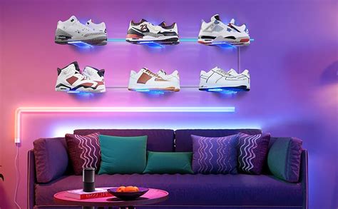LINYAPRY 12 Packs Floating Shoe Display Shelf with Lights, Glow Color Changing Sneaker Display ...