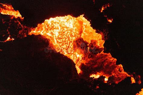 Aerial View of the Volcano Eruption at Night Stock Image - Image of ...