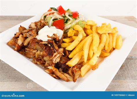 Chicken Doner with Fries and Salad Stock Image - Image of doner, zaziki: 109758463