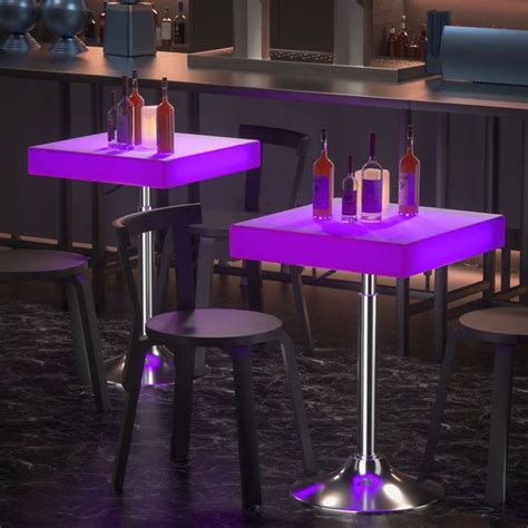 Miseta LED Light Up Adjustable Height Bar Stool Table 16 Color Changing | Tisch, Kunststoff