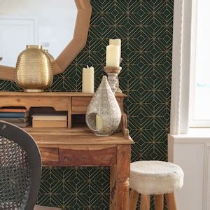 Emerald Green Geometric Peel and Stick Wallpaper / Art Deco Removable ...