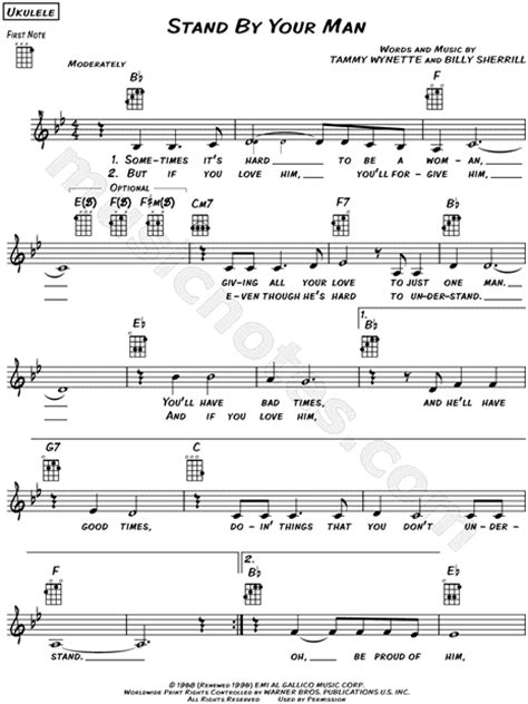 Tammy Wynette "Stand by Your Man" Sheet Music (Leadsheet) in Bb Major - Download & Print - SKU ...