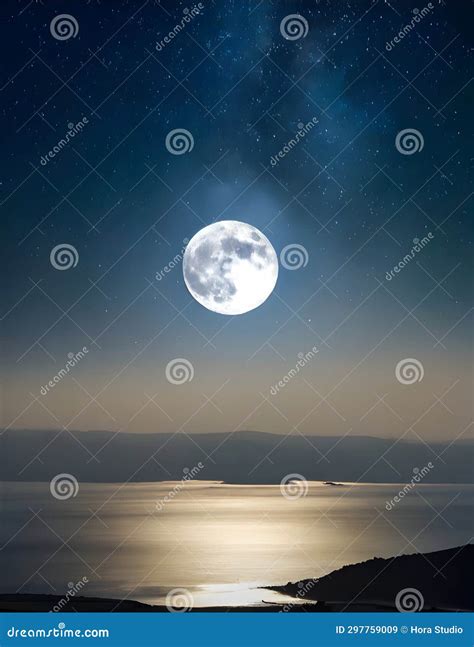 Night Sky with Moon and Lake Background. Stock Illustration - Illustration of dark, starfield ...