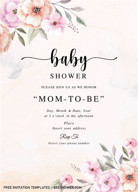 Rustic Floral Baby Shower Invitation Templates - Editable With Microsoft Word