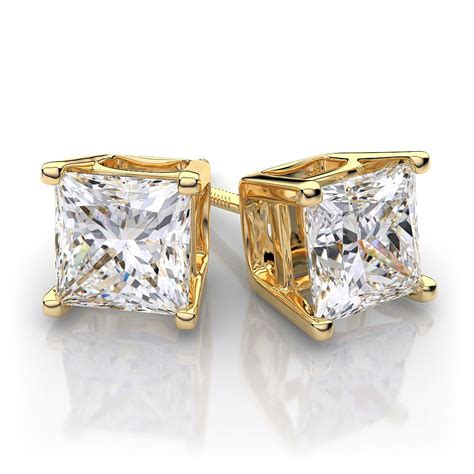 .33ctw 14k yellow gold princess cut diamond stud earrings SI1-SI2/G - Brocks Jewelers