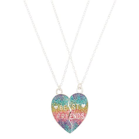 Best Friends Rainbow Heart Glitter Pendant Necklaces - 2 Pack | Claire's