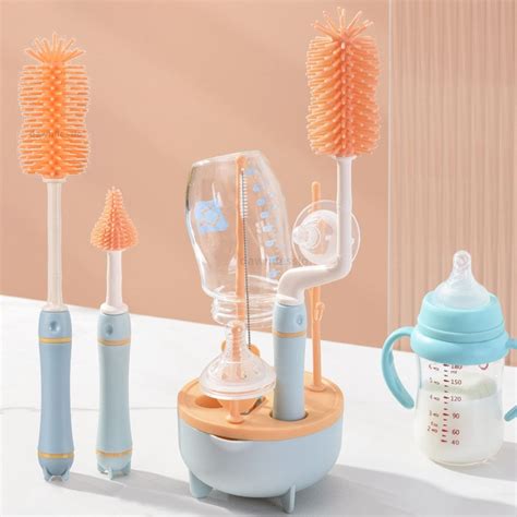 Baby-Silicone-Bottle-Brush-Long-Handle-Cleaning-Brush-Drying-Rack-Combination-360-degree ...