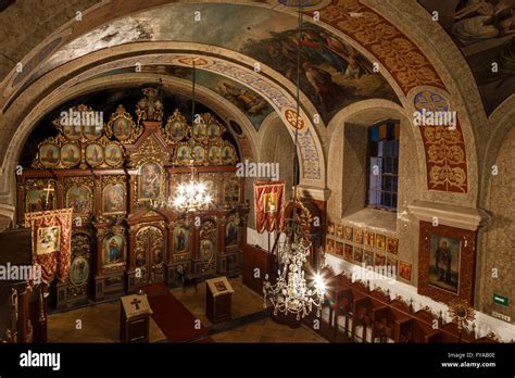 Interior of old Romanian orthodox church in evening Stock Photo ...