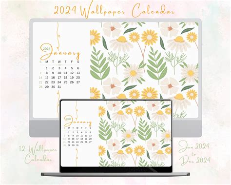 2024 Wallpaper Organizer Floral Patterned Desktop Desktop Calendar ...