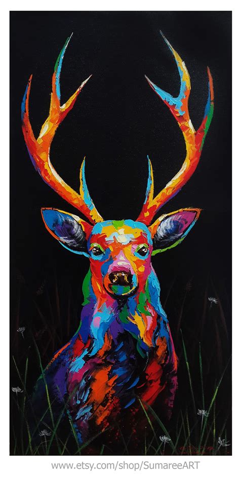 Portrait of Deer Acrylic Painting on Canvas - Etsy | Acrylic painting canvas, Black canvas ...