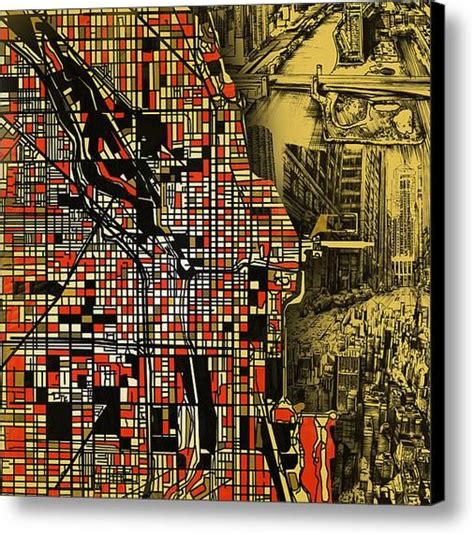 Chicago Map Drawing Collage 2 Canvas Print / Canvas Art by Bekim M | Chicago map, Canvas prints ...