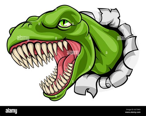 A cartoon T Rex tyrannosaurus dinosaur ripping through the background Stock Photo: 110794799 - Alamy