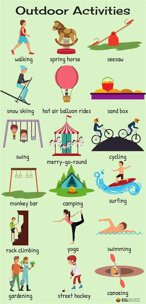 Outdoor Activities Vocabulary in English | English vocabulary, English language learning, Learn ...