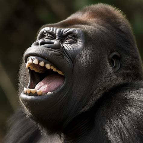 Premium AI Image | Monkey gorilla laughs smiles rejoices closeup portrait funny photo with ...