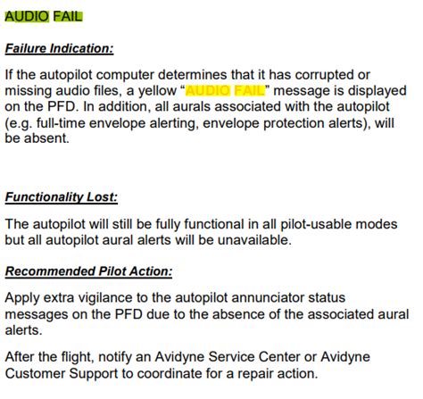 DFC90 Audio Fail message - Avidyne Pilot Support