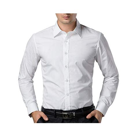 SAYFUT - SAYFUT Men's Solid White Dress Shirt Casual Button Down Dress Shirt Cotton Fashion Long ...