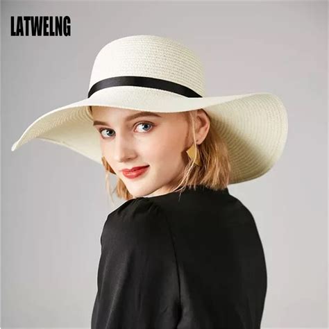 New Arrival Wide Large Brim Summer Straw Sun Hats For Women Chapeau Beach Hat Shade Ladies Bow ...