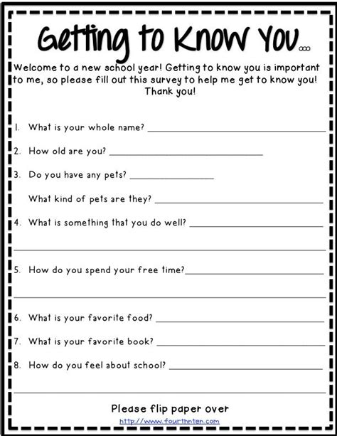 Free Printable Get To Know You Worksheet