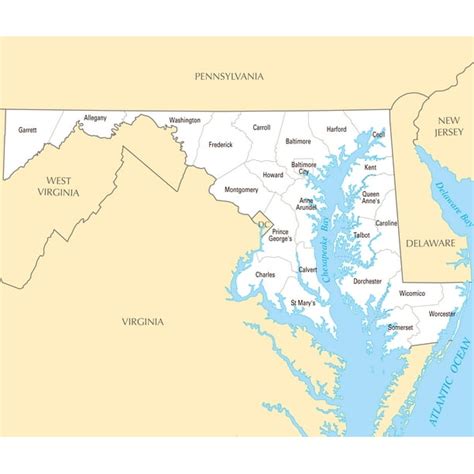 Large administrative map of Maryland state Poster 20 x 30-20 Inch By 30 ...