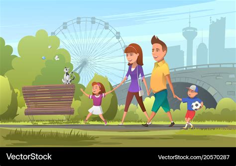 Cheerful family walking in park Royalty Free Vector Image