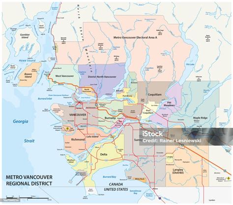 Road Map Of Metro Vancouver Regional District Canada Stock Illustration - Download Image Now ...